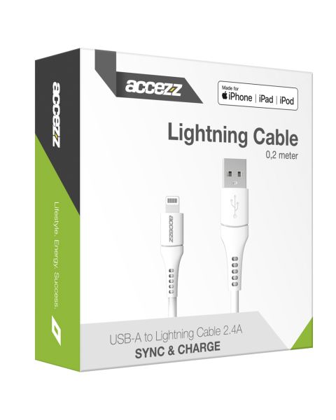MFI Certified Lightning naar USB kabel - 0,2 meter - Wit - Wit / White