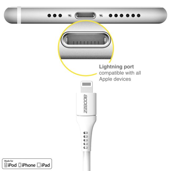 Accezz Lightning naar USB kabel - MFi certificering - 0,2 meter - Wit / Weiß / White