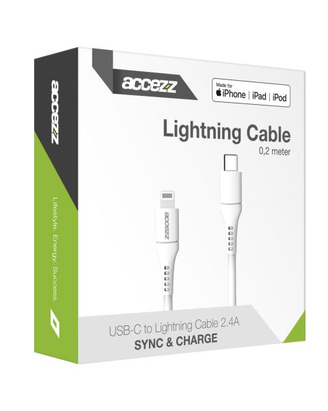MFI Certified USB-C naar Lightning kabel - 0,2 meter - Wit - Wit / White