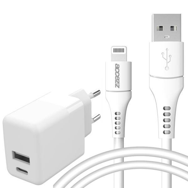 Accezz Wall Charger met Lightning naar USB kabel - Oplader - MFi certificering - 20 Watt - 1 meter - Wit / Weiß / White