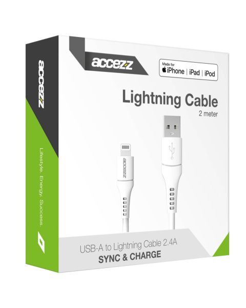 Accezz 2 pack Lightning naar USB kabel - MFi certificering - 2 meter - Wit / Weiß / White