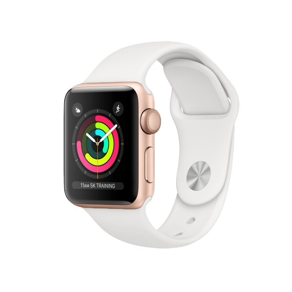 Refurbished Apple Watch Series 3 Boîtier en aluminium de 38 mm doré avec bracelet sport blanc