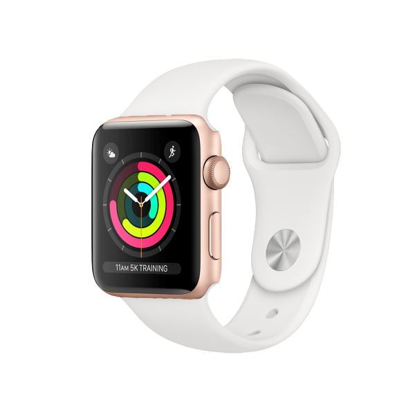 Refurbished Apple Watch Series 3 Boîtier en aluminium de 42 mm doré avec bracelet sport blanc