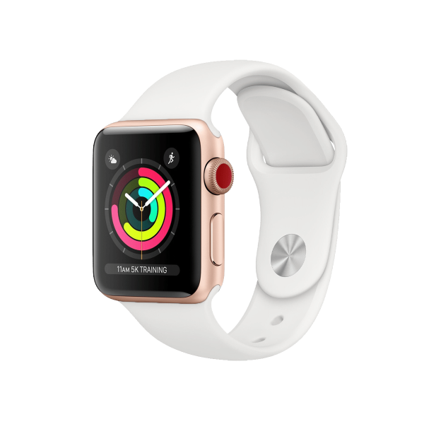 Refurbished Apple Watch Series 3 Boîtier en aluminium GPS+Cellulaire de 38 mm doré avec bracelet sport blanc