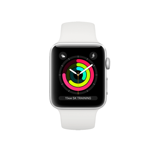 Refurbished Apple Watch Series 3 | 38mm | Aluminium Argent | Bracelet Sport Blanc | GPS | WiFi + 4G