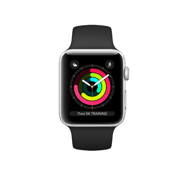 Refurbished Apple Watch Series 3 Boîtier en aluminium de 42 mm Argent avec bracelet sport noir