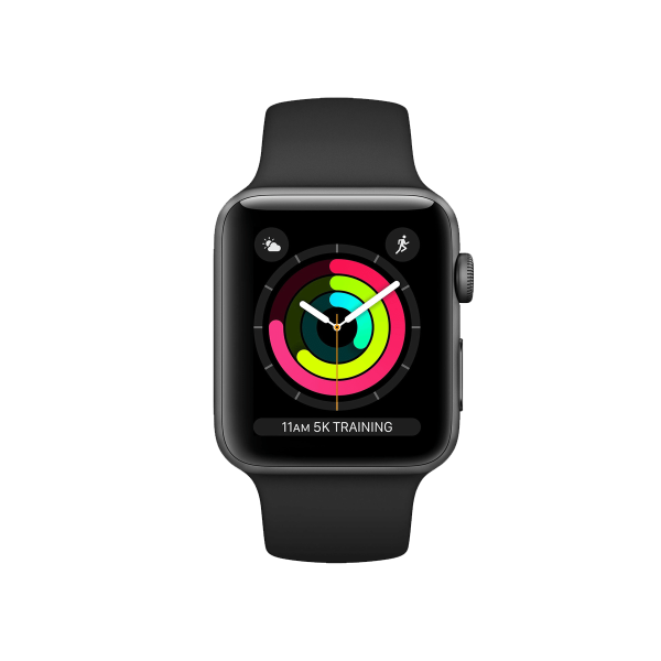 Refurbished Apple Watch Series 3 Boîtier en aluminium de 38 mm Gris espace avec bracelet sport noir