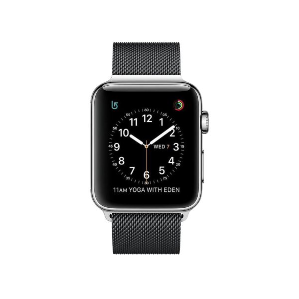 Refurbished Apple Watch Series 2 Boîtier en Acier inoxydable de 38 mm Argent avec bracelet sport noir