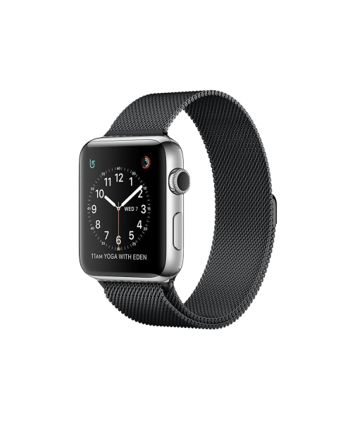 Refurbished Apple Watch Series 2 Boîtier en Acier inoxydable de 42 mm Argent avec bracelet sport noir