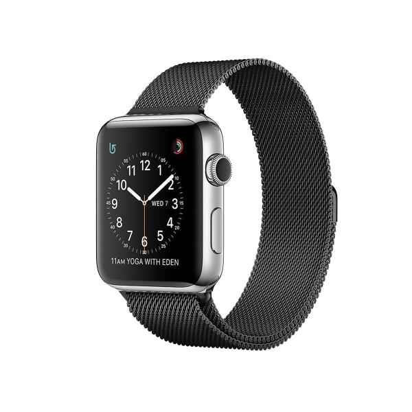 Refurbished Apple Watch Series 2 Boîtier en Acier inoxydable de 38 mm Argent avec bracelet sport noir