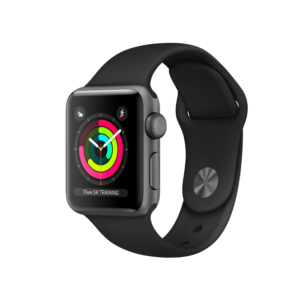 Refurbished Apple Watch Series 3 Boîtier en aluminium de 38 mm Gris espace avec bracelet sport noir