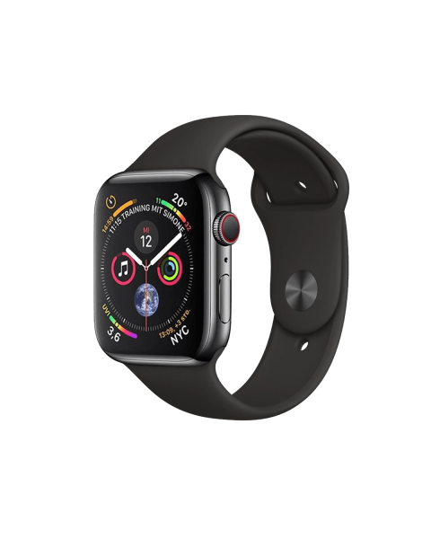 Apple Watch Series 4 | 44mm | Stainless Steel Noir | Bracelet Sport Noir | GPS | WiFi + 4G