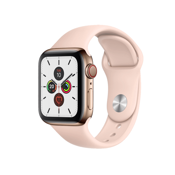 Refurbished Apple Watch Serie 5 | 40mm | Stainless Or | Bracelet de Sport Rose | GPS | WiFi + 4G