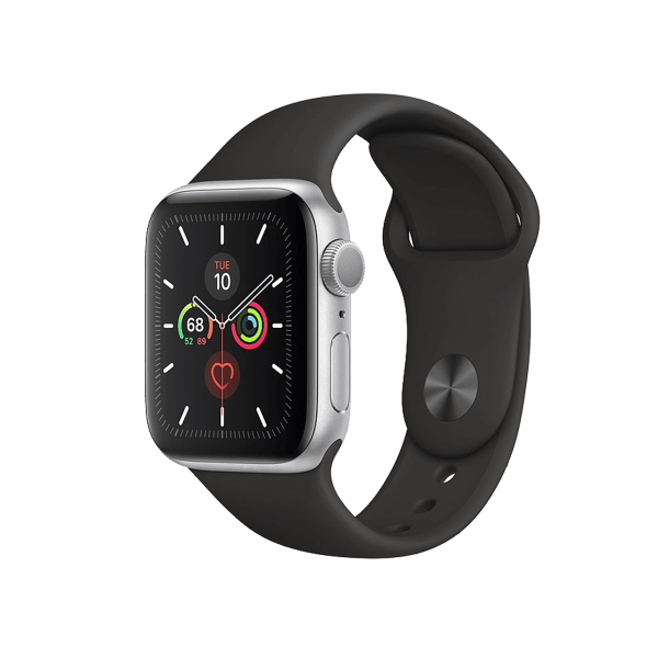 Apple Watch Series 5 | 40mm | Aluminium Argent | Bracelet Sport Noir | GPS | WiFi + 4G