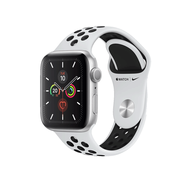 Refurbished Apple Watch Serie 5 | 44mm | Aluminum Argent | Bracelet Sport Nike Blanc/Noir | GPS | WiFi + 4G