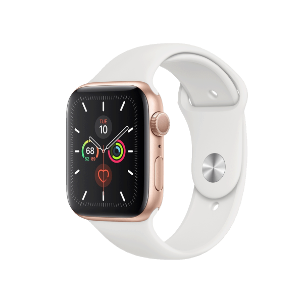 Refurbished Apple Watch Series 5 | 44mm | Aluminium Case d'Or | Bracelet Sport Blanc | GPS | WiFi + 4G