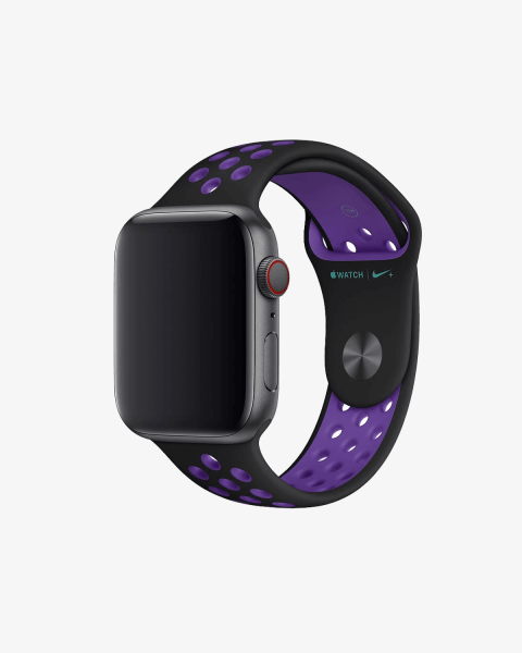 Refurbished Apple Watch Series 5 | 44mm | Stainless Steel Case Zwart | Zwart/Hyper Grape Nike sportbandje | GPS | WiFi + 4G