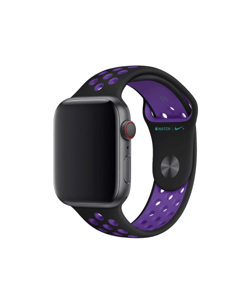 Refurbished Apple Watch Series 5 | 44mm | Stainless Steel Case Zwart | Zwart/Hyper Grape Nike sportbandje | GPS | WiFi + 4G