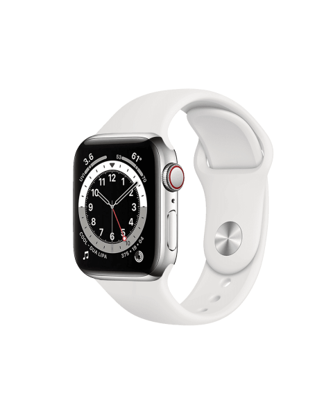 Refurbished Apple Watch Serie 6 | 40mm | Stainless Steel Argent | Bracelet Sport Blanc | GPS | WiFi + 4G