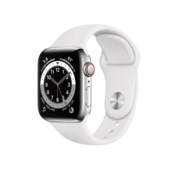 Refurbished Apple Watch Serie 6 | 40mm | Stainless Steel Argent | Bracelet Sport Blanc | GPS | WiFi + 4G