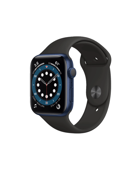 Refurbished Apple Watch Serie 6 | 44 mm | Aluminium Bleu | Bracelet Sport Noir | GPS | WiFi + 4G