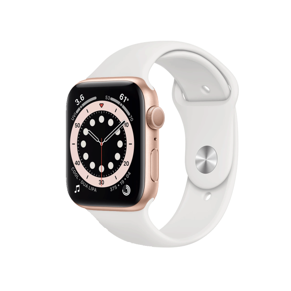 Refurbished Apple Watch Serie 6 | 44mm | Aluminium Case Or | Bracelet Sport Blanc | GPS | WiFi + 4G