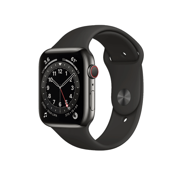 Refurbished Apple Watch Serie 6 | 44mm | Stainless Steel Graphite | Bracelet Sport Noir | GPS | WiFi + 4G