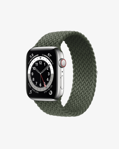 Refurbished Apple Watch Serie 6 | 44mm | Stainless Argent | Solo Loop Tressée Vert | GPS | WiFi + 4G