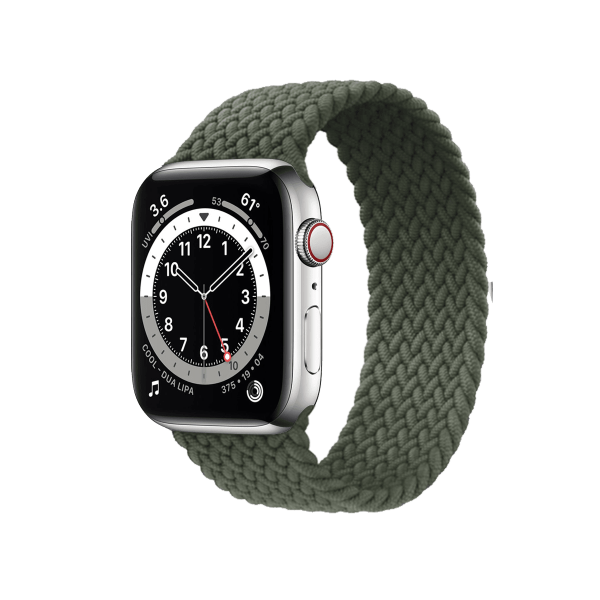 Refurbished Apple Watch Serie 6 | 44mm | Stainless Argent | Solo Loop Tressé Vert | GPS | WiFi + 4G