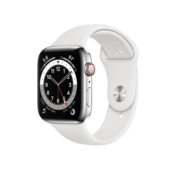 Refurbished Apple Watch Serie 6 | 44mm | Stainless Argent | Bracelet Sport Blanc | GPS | WiFi + 4G