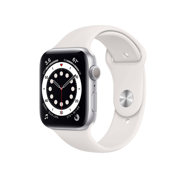 Refurbished Apple Watch Serie 6 | 44mm | Aluminum Argent | Bracelet Sport Blanc | GPS | WiFi + 4G