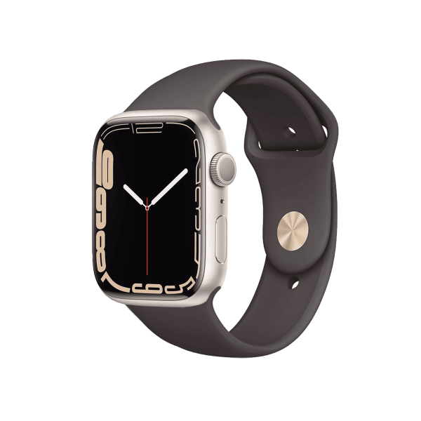 Refurbished Apple Watch Serie 7 | 45mm | Aluminium Starlight Blanc | Bracelet Sport Brun | GPS | WiFi + 4G