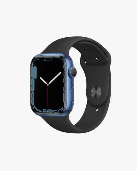Refurbished Apple Watch Series 7 | 45mm | Aluminium Bleu | Bracelet Sport Noir | GPS | WiFi + 4G