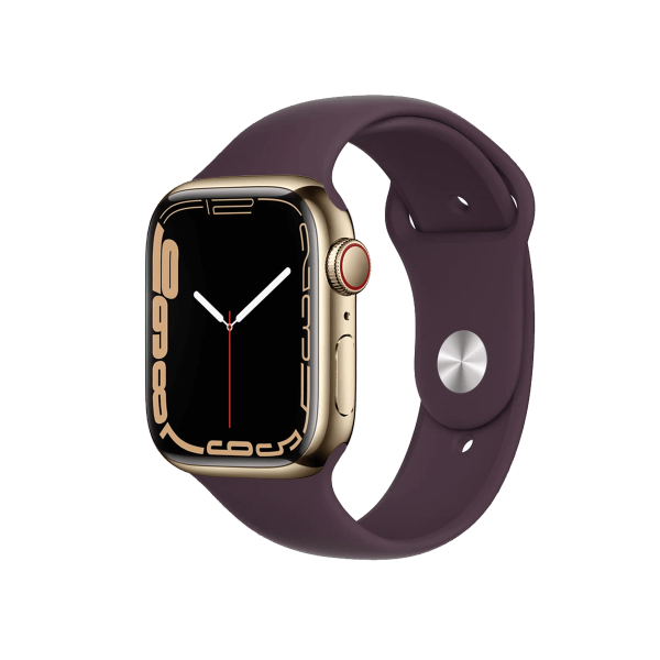Refurbished Apple Watch Serie 7 | 45mm | Stainless Or | Bracelet Sport Dark Cherry | GPS | WiFi + 4G