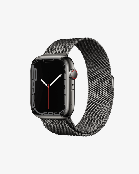 Apple Watch Series 7 | 45mm | Stainless Steel Case Grafiet | Grafiet Milanees bandje | GPS | WiFi + 4G