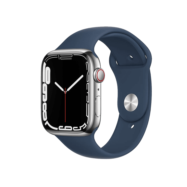 Apple Watch Series 7 | 45mm | Stainless Steel Case Zilver | Abyss Blauw sportbandje | GPS | WiFi + 4G