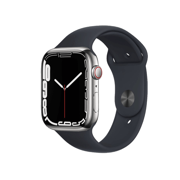 Refurbished Apple Watch Serie 7 | 45mm | Stainless Steel Argent | Bracelet Sport Minuit Bleu | GPS | WiFi + 4G