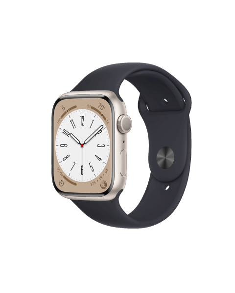 Refurbished Apple Watch Serie 8 | 45mm | Aluminum Starlight Blanc | Bracelet Sport Bleu Minuit | GPS | WiFi + 4G