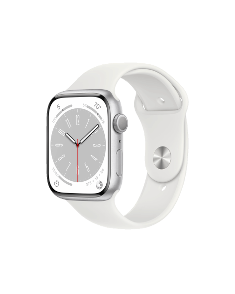 Refurbished Apple Watch Serie 8 | 45mm | Aluminium Argent | Bracelet Sport Blanc | GPS | WiFi + 4G