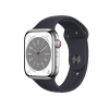 Refurbished Apple Watch Serie 8 | 45mm | Stainless Steel Argent | Bracelet Sport Noir | GPS | WiFi + 4G