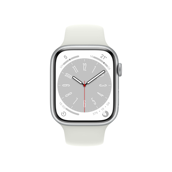 Refurbished Apple Watch Serie 8 | 45mm | Aluminium Argent | Bracelet Sport Blanc | GPS | WiFi