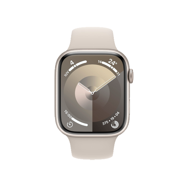 Refurbished Apple Watch Serie 9 | 45mm | Aluminium Lumi&egrave;re stellaire | Bracelet Sport Lumi&egrave;re stellaire S/M | GPS | WiFi + 4G