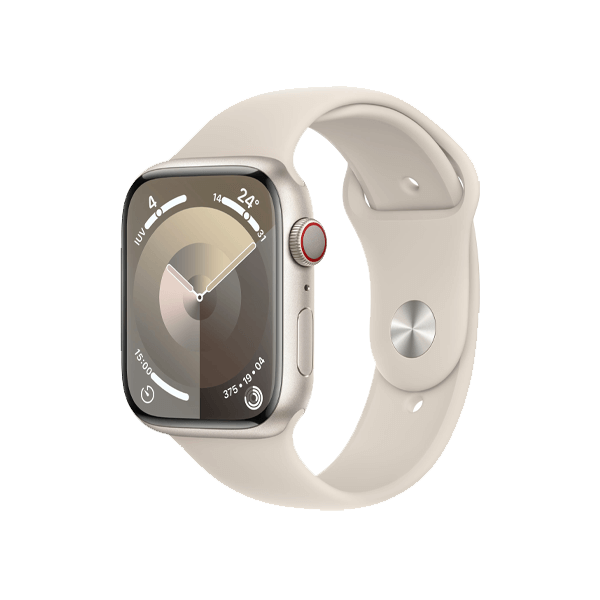 Refurbished Apple Watch Serie 9 | 45mm | Aluminium Lumi&egrave;re stellaire | Bracelet Sport Lumi&egrave;re stellaire S/M | GPS | WiFi + 4G
