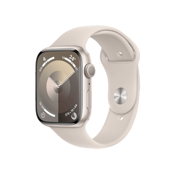 Refurbished Apple Watch Serie 9 | 45mm | Aluminium Lumi&egrave;re stellaire | Bracelet Sport Lumi&egrave;re stellaire M/L | GPS | WiFi
