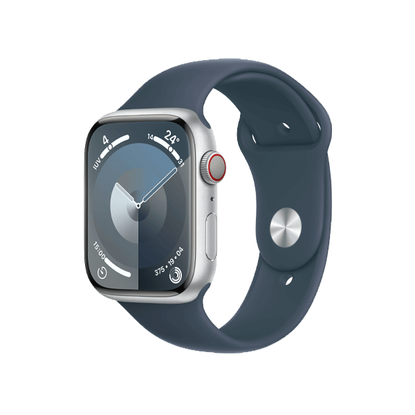 Refurbished Apple Watch Serie 9 | 45mm | Aluminium Argent | Bracelet Sport Bleu M/L | GPS | WiFi + 4G