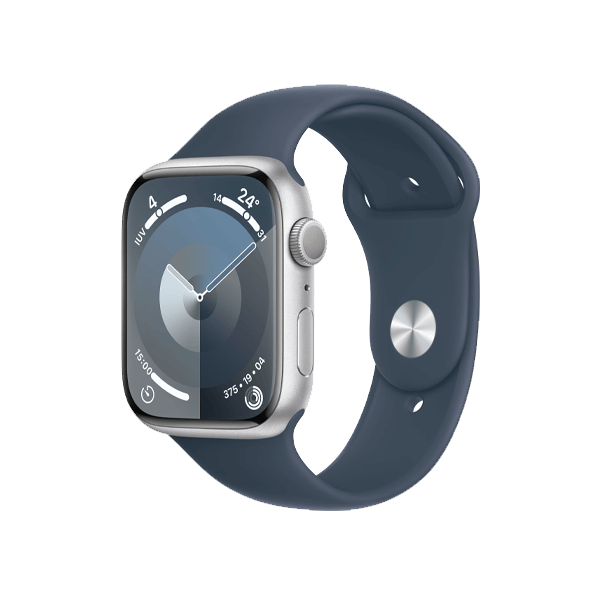 Refurbished Apple Watch Serie 9 | 45mm | Aluminium Argent | Bracelet Sport Bleu M/L | GPS | WiFi