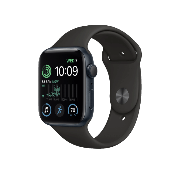 Refurbished Apple Watch Series SE 2022 | 44mm | Aluminium Bleu Minuit | Bracelet Sport Noir | GPS | WiFi + 4G