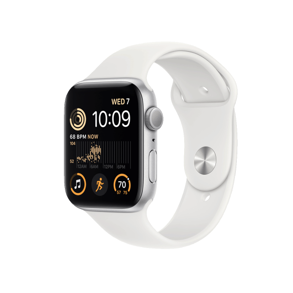 Refurbished Apple Watch Series SE 2022 | 44mm | Aluminium Argent | Bracelet Sport Blanc | GPS | WiFi + 4G