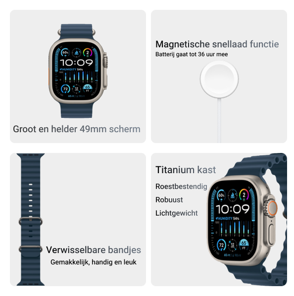 Refurbished Apple Watch Ultra | 49mm | Titane | Bracelet Océan Bleu | GPS | WiFi + 4G