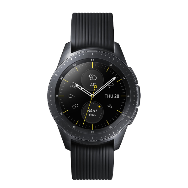 Galaxy Watch | 42 | Boîtier en acier inoxydable noir | bracelet en cuir noir | GPS | Wifi + 4G